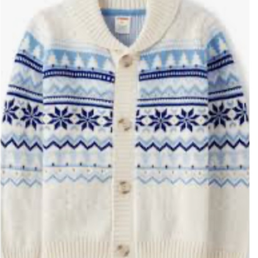 Gymboree sz 5 NWT fair isle Cardigan winder theme- Halo white and shades of blue